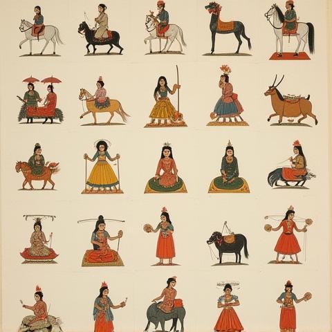 A series of miniature paintings created using traditional Indian miniature painting techniques, demonstrating fine detail